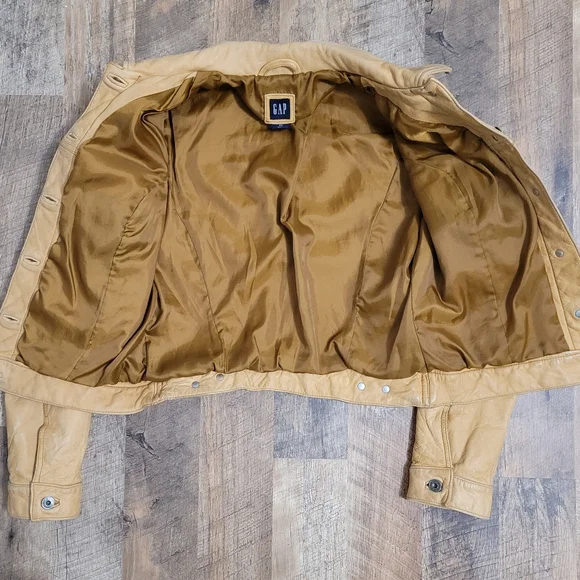 Spring 2026 Trend Vinatge GAP Tan Leather Jacket - Picture 6 of 16